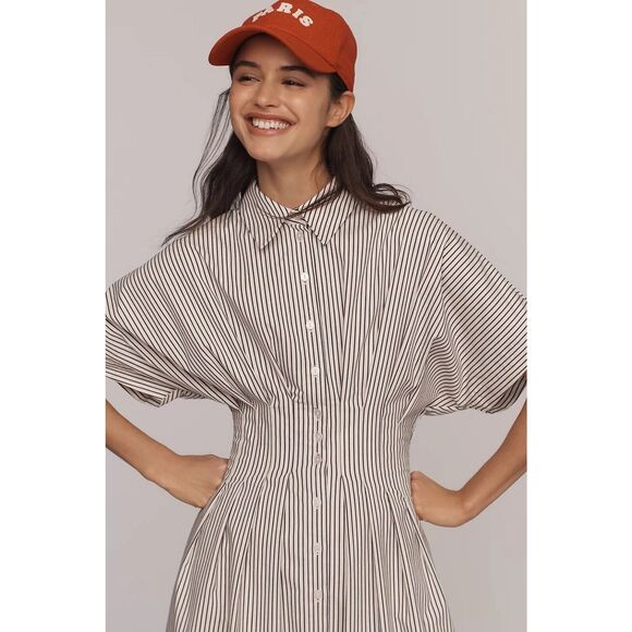 New Anthropologie The Tobie Button-Front Pleated Shirt Dress by Exquise Size S - Picture 2 of 11